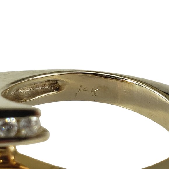 14K Two Tone Gold Garnet & Diamond Bypass Ring Size 6.5 #19748 - Picture 6 of 9